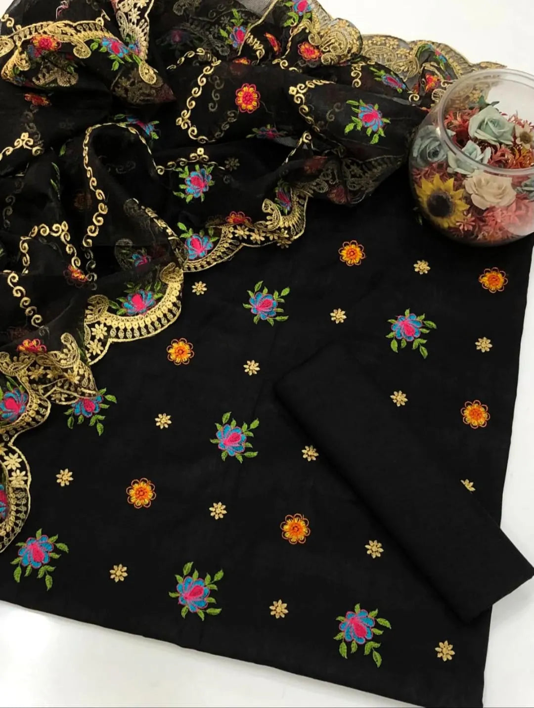 Lawn khaddi net dupata 3 pc - Kamran Suiting